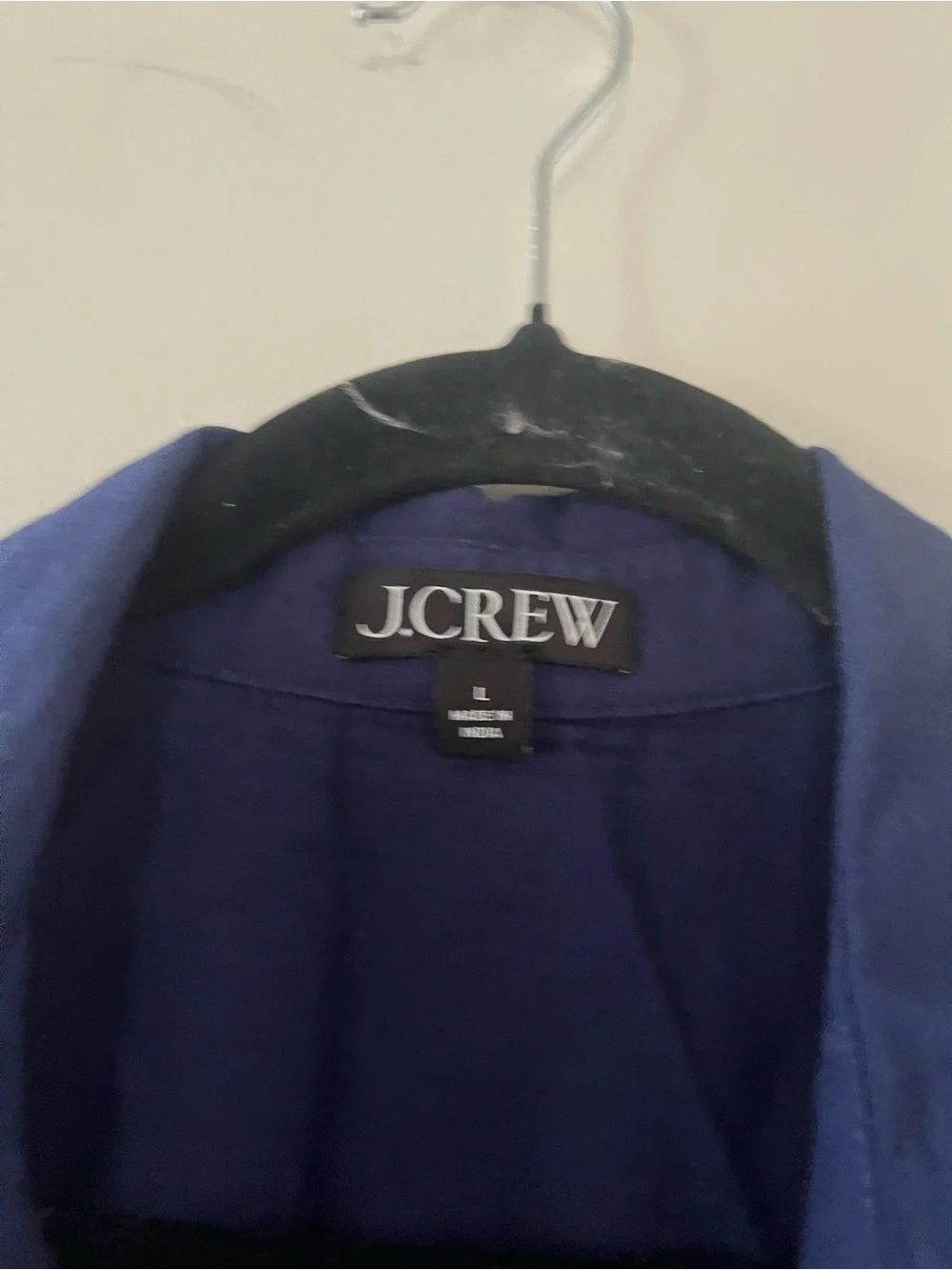 J Crew 100% Gauze Cotton Navy Blue Short Sleeve Button Up Shirt Large Coastal